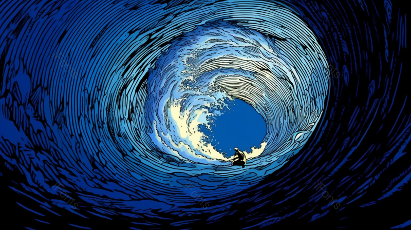 蓝色海洋卷起巨浪海浪海水漩涡抽象幻想插画,插画/手绘图,插画/手绘图库,插画/手绘图下载,插画/手绘